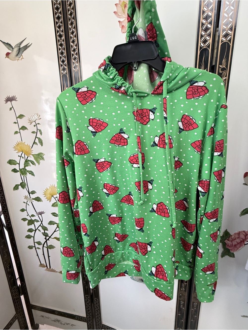Peanuts Snoopy Green Christmas Puffer Jacket Hoodie Size Large
